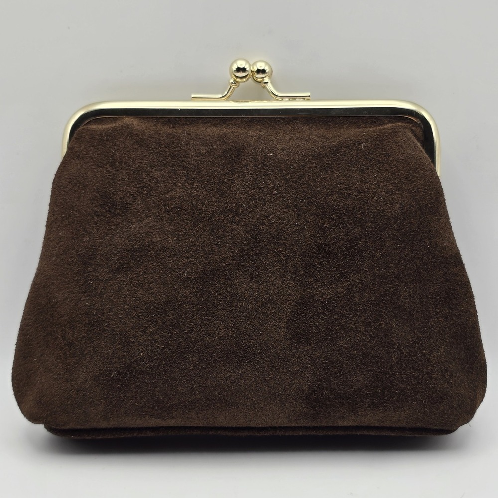 Dooney & Bourke Suede Kiss Lock Clutch Wallet Brown Leather Gold Tone Frame NWOT - Picture 4 of 10